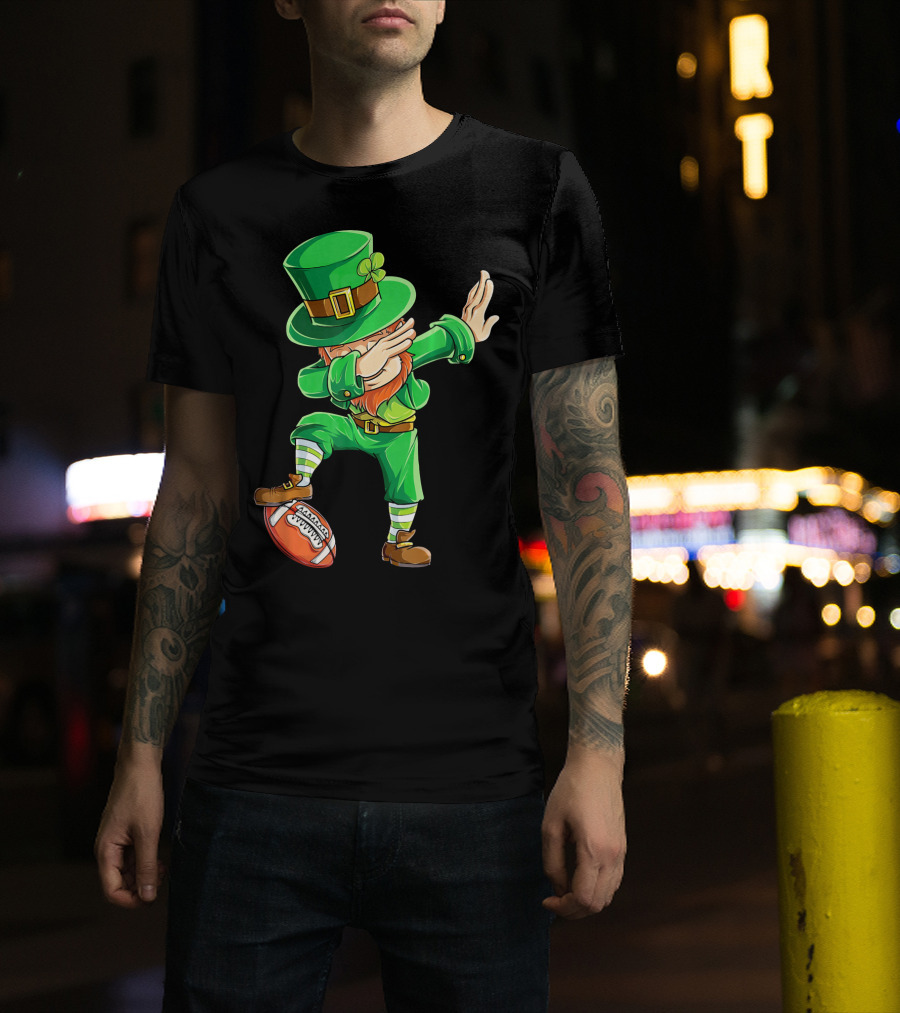Leprechaun Dabbing On Football With Green Hat And Orange Beard T-Shirt