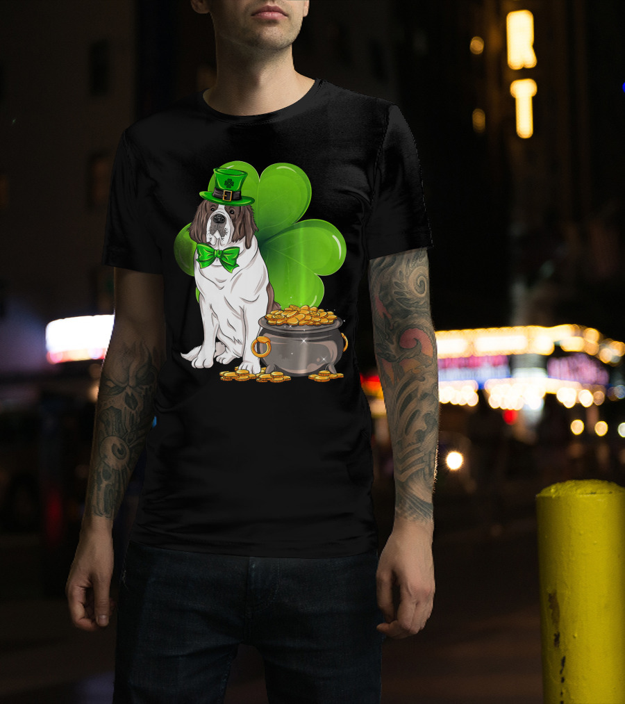 Saint Bernard Leprechaun St Patricks Day Pot Of Gold Clover T-Shirt