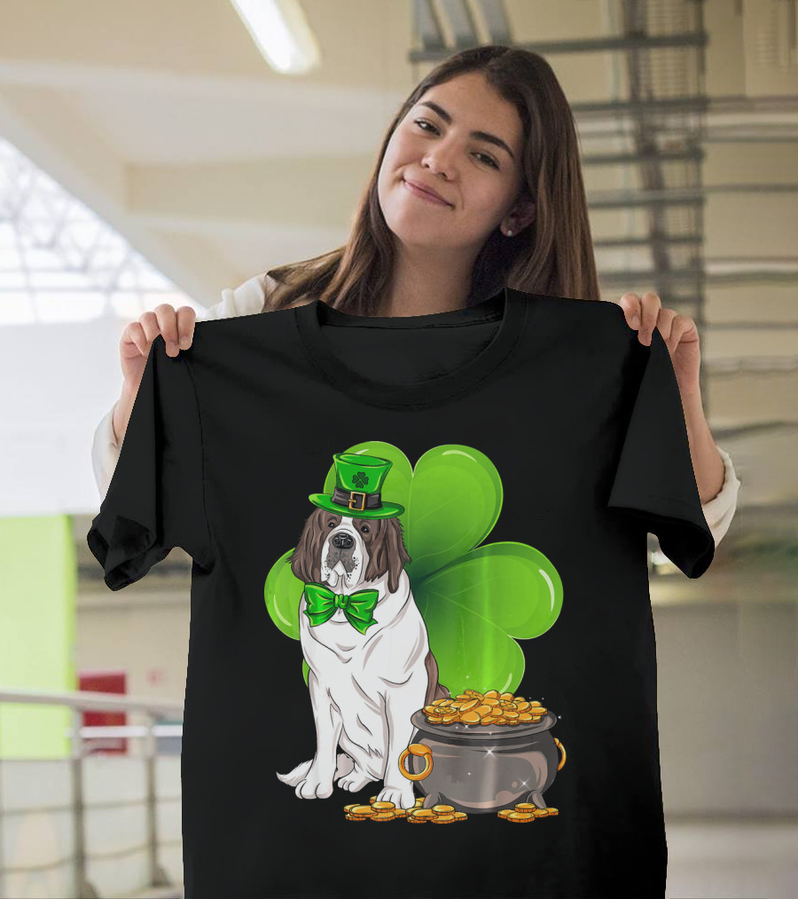 Saint Bernard Leprechaun St Patricks Day Pot of Gold Clover T-Shirt