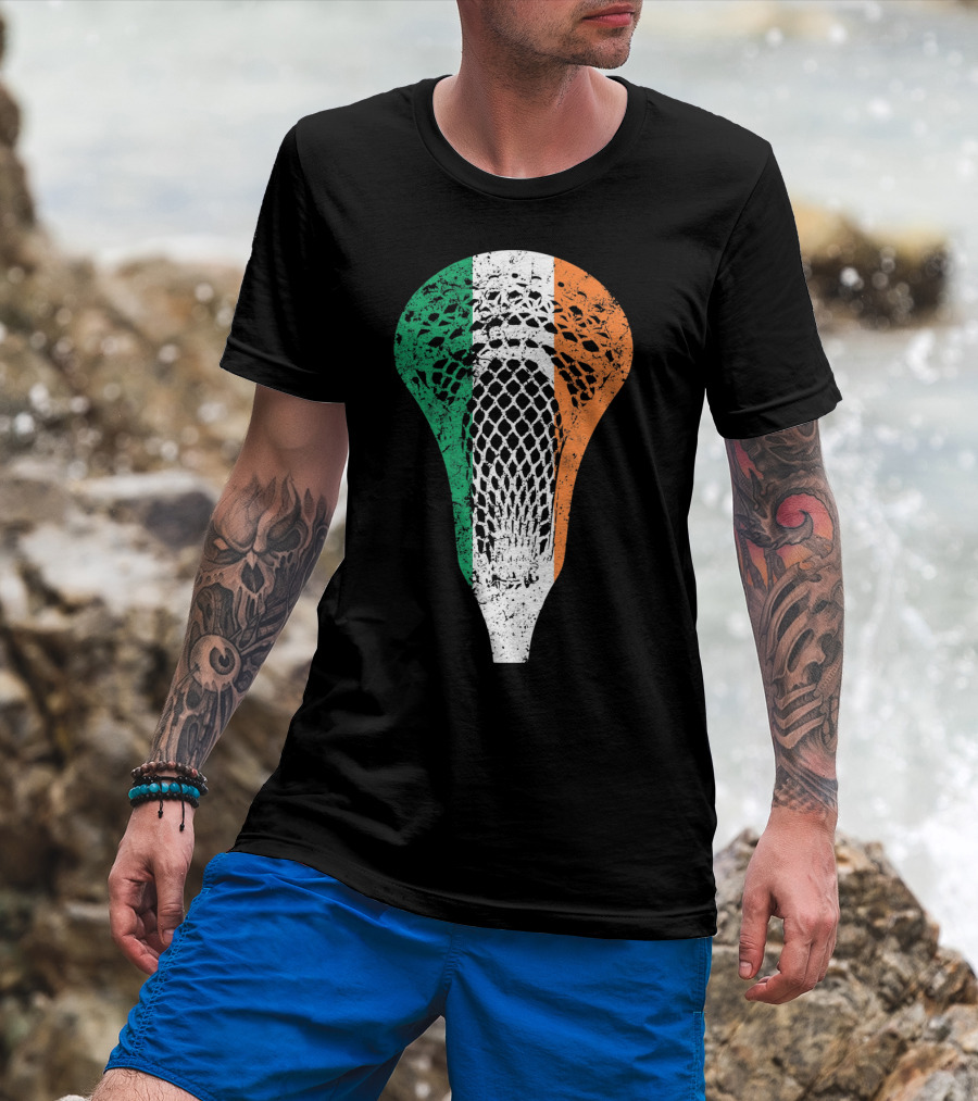 Irish Lacrosse Ireland Tricolor Lacrosse Stick Net T-Shirt