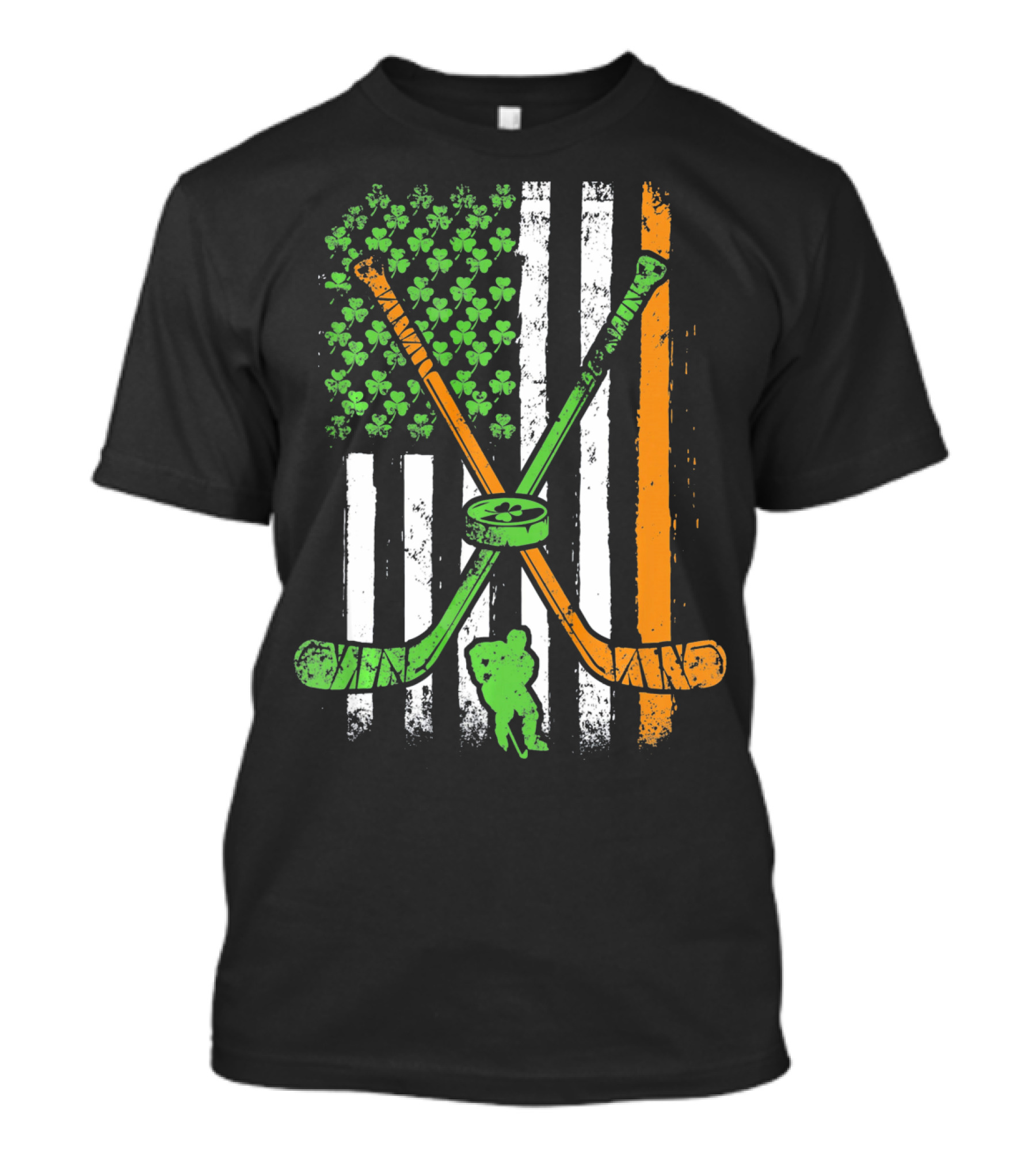 Irish American Flag Shamrock Hockey Sticks Player T-Shirt