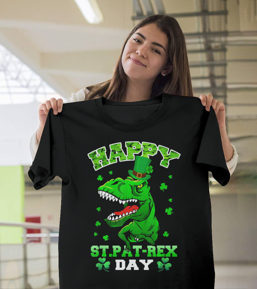 Happy St. Pat-Rex Day Dinosaur With Shamrocks T-Shirt
