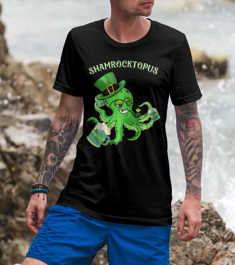 Shamrocktopus Octopus Leprechaun St. Pat Green Hat Beer Mugs T-Shirt