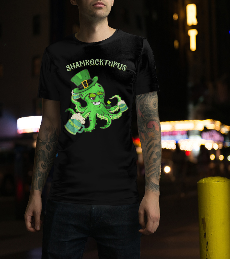 Shamrocktopus Octopus Leprechaun St. Pat Green Hat Beer Mugs T-Shirt