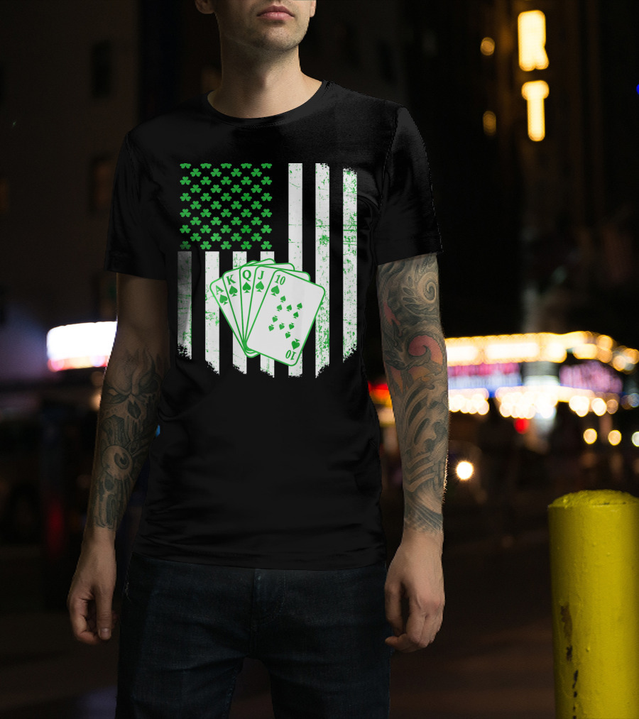 Irish Poker Flag With Shamrock And Playing Cards T-Shirt