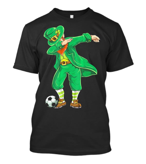 Dabbing Leprechaun Irish Soccer With Football And Shamrock Hat T-Shirt