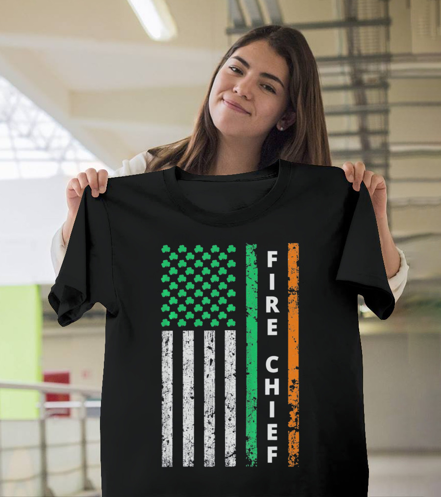Fire Chief Irish Shamrock American Flag T-Shirt