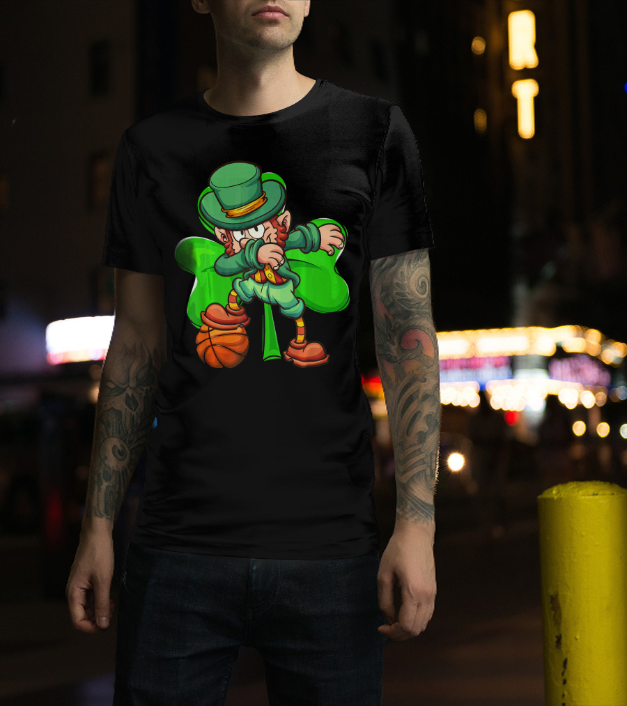Dabbing Leprechaun With Basketball And Shamrock T-Shirt