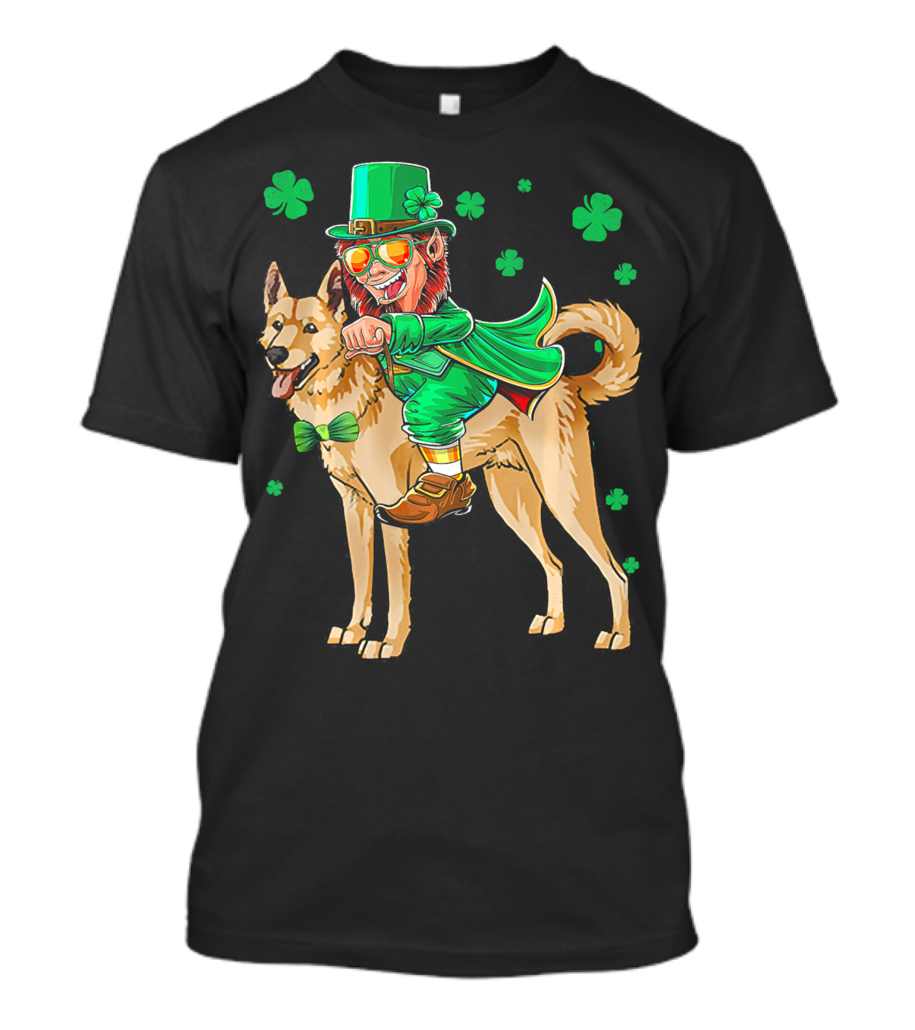 Leprechaun Riding Canaan Dog With Shamrock St. Patrick's Day T-Shirt