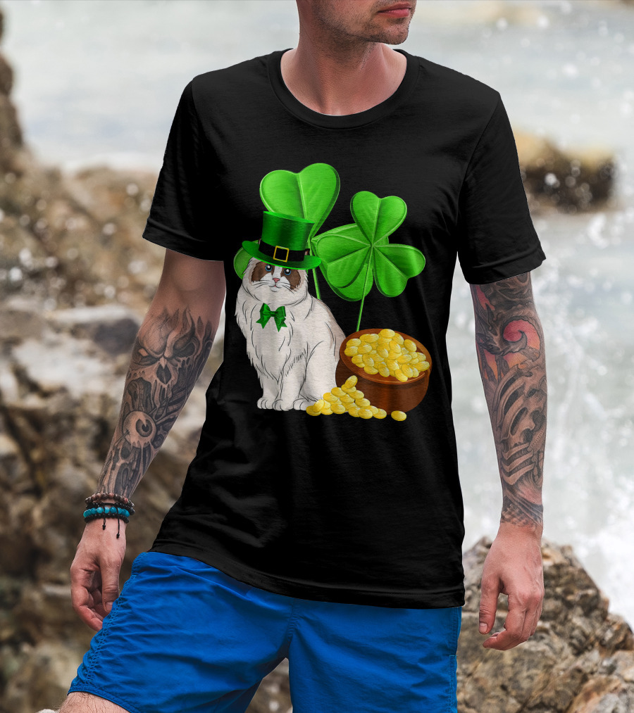 Himalayan Cat St Patricks Day Leprechaun Shamrocks And Gold Coins T-Shirt