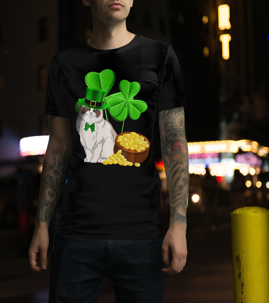 Himalayan Cat St Patricks Day Leprechaun Shamrocks And Gold Coins T-Shirt