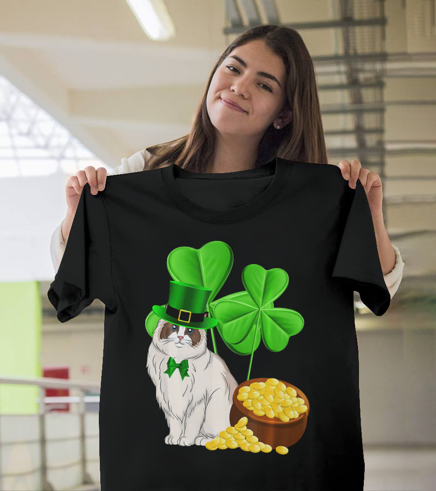 Himalayan Cat St Patricks Day Leprechaun Shamrocks And Gold Coins T-Shirt