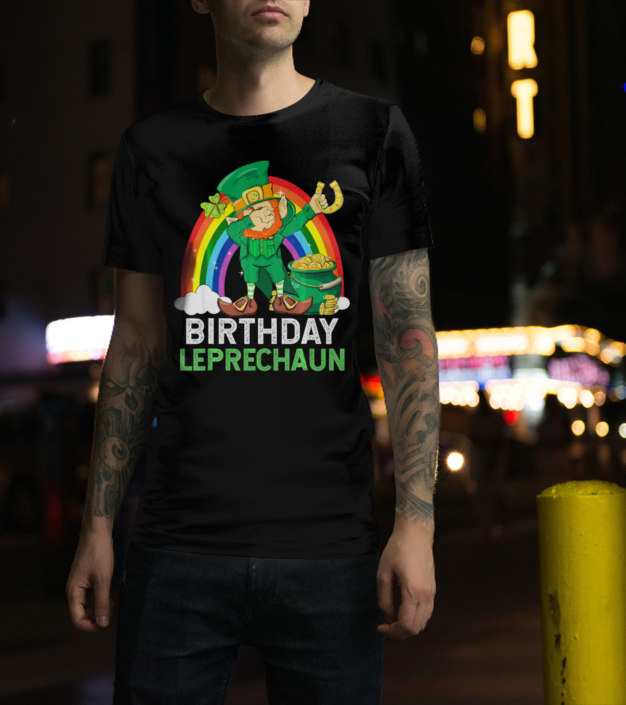 Birthday Leprechaun Dabbing Rainbow Pot Of Gold T-Shirt
