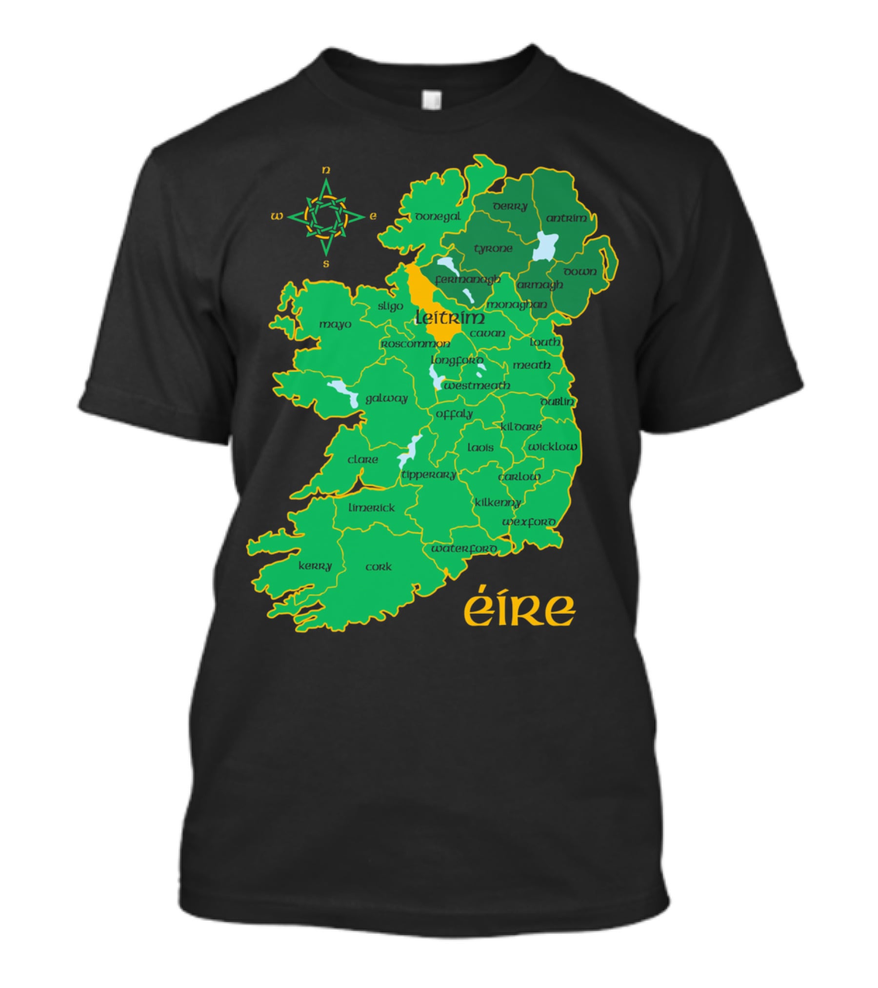 Leitrim Ireland County Map Éire Compass T-Shirt