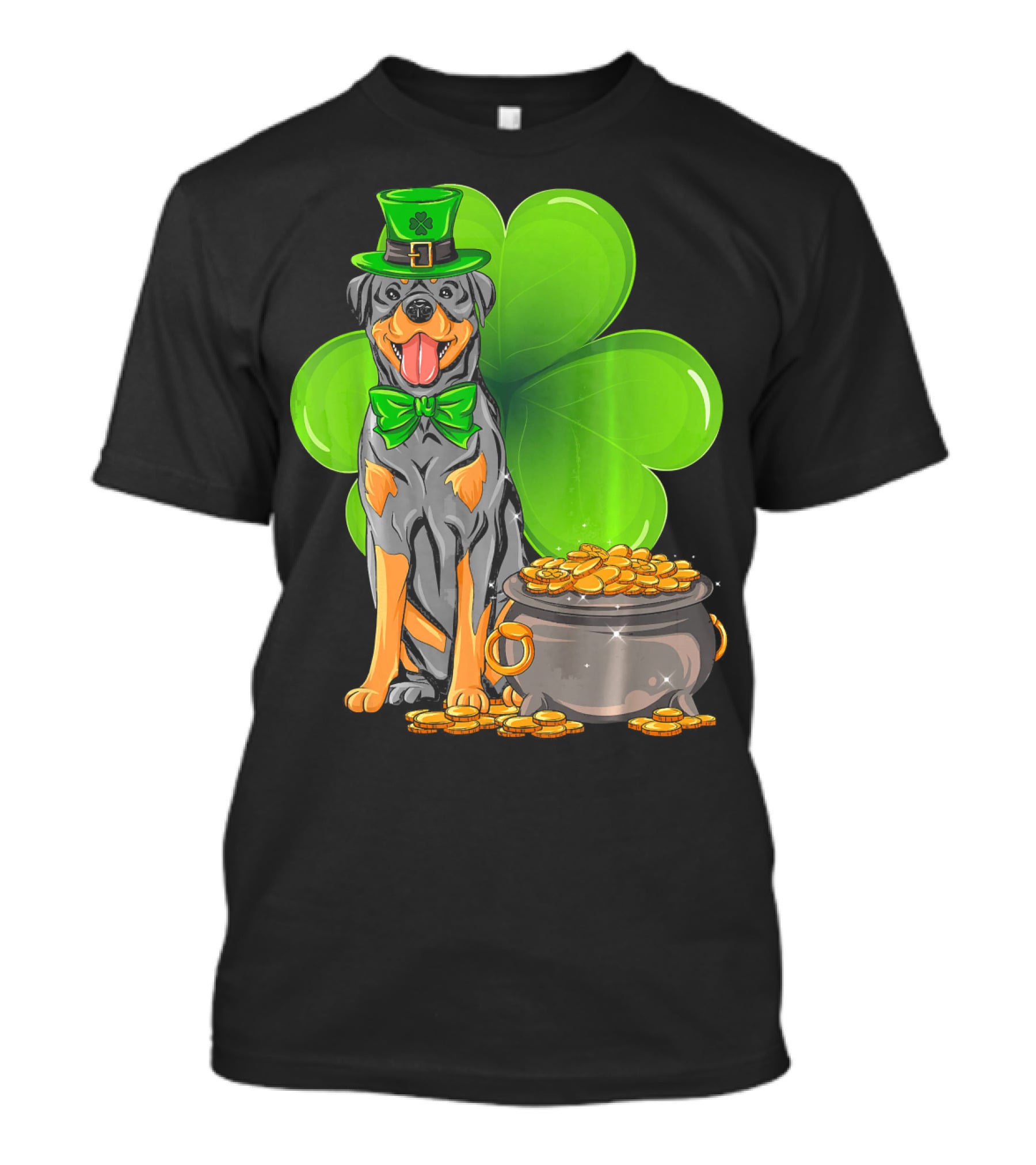 Rottweiler St Patricks Day Leprechaun With Shamrock And Gold Coins T-Shirt