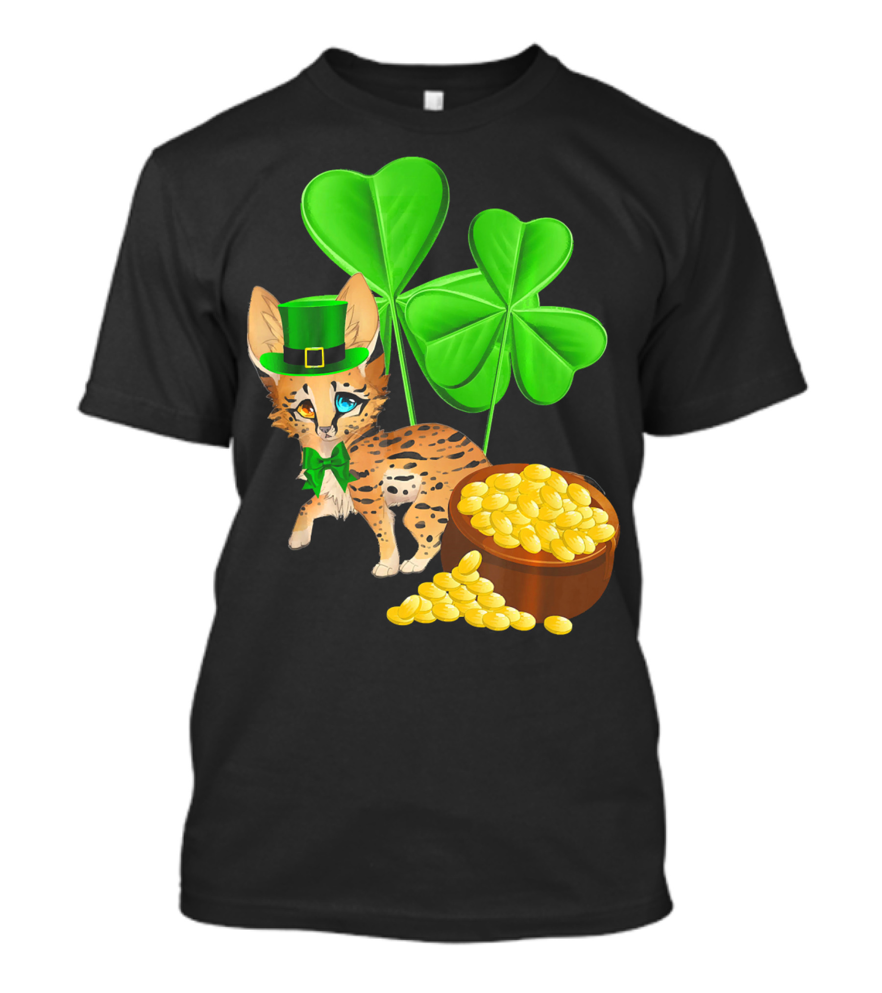 Ocicat St Patricks Day Leprechaun With Shamrocks And Gold Coins T-Shirt