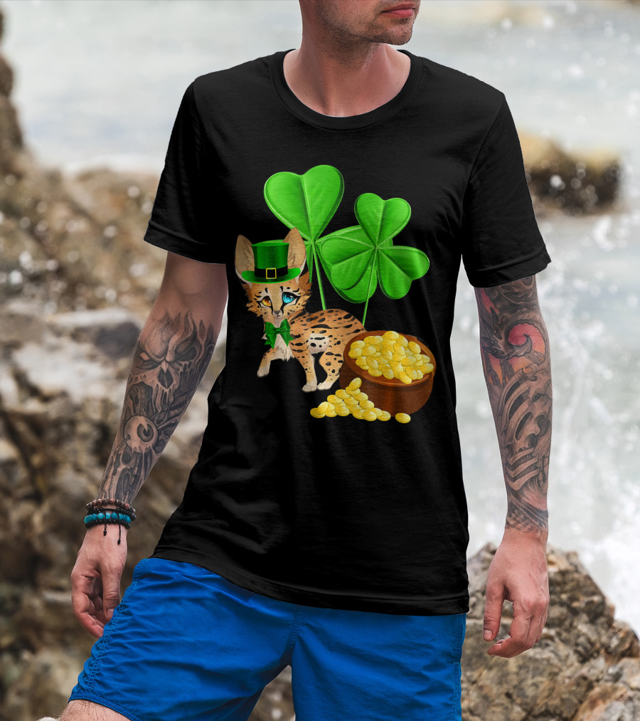Ocicat St Patricks Day Leprechaun With Shamrocks And Gold Coins T-Shirt