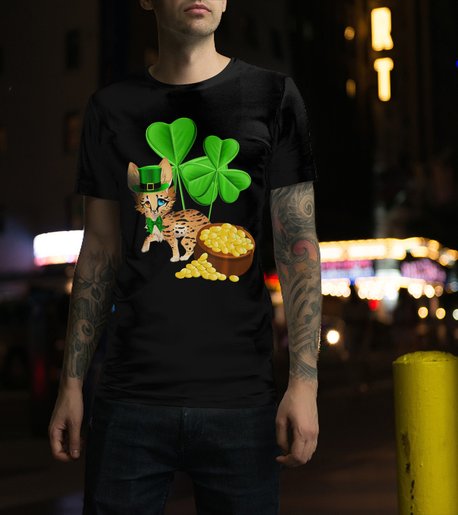 Ocicat St Patricks Day Leprechaun With Shamrocks And Gold Coins T-Shirt