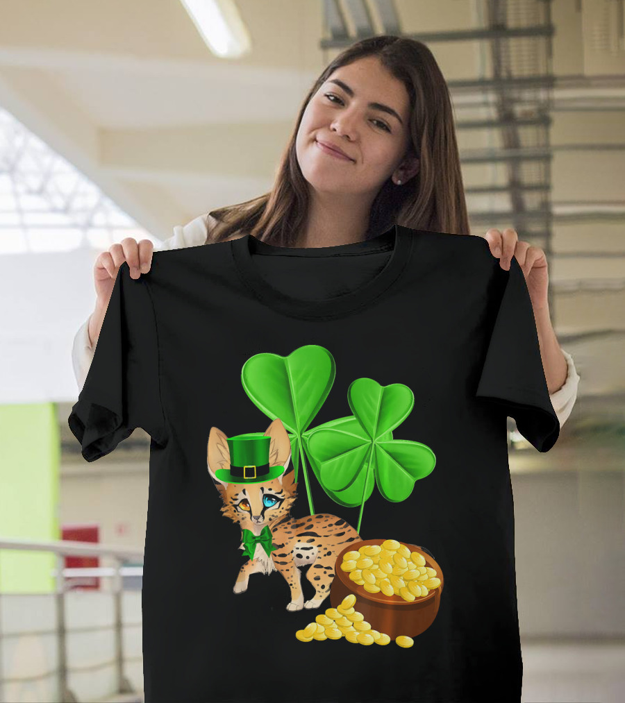 Ocicat St Patricks Day Leprechaun with Shamrocks and Gold Coins T-Shirt