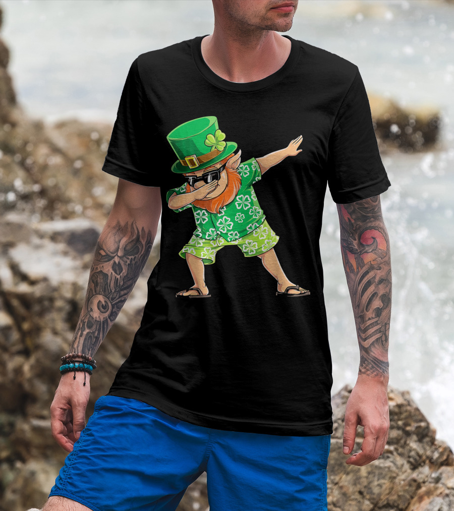Dabbing Leprechaun In Hawaiian Clover T-Shirt