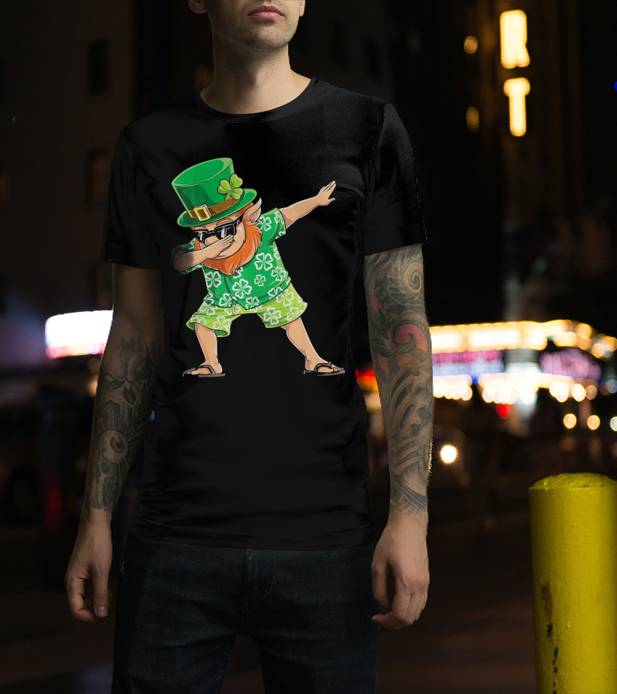 Dabbing Leprechaun In Hawaiian Clover T-Shirt