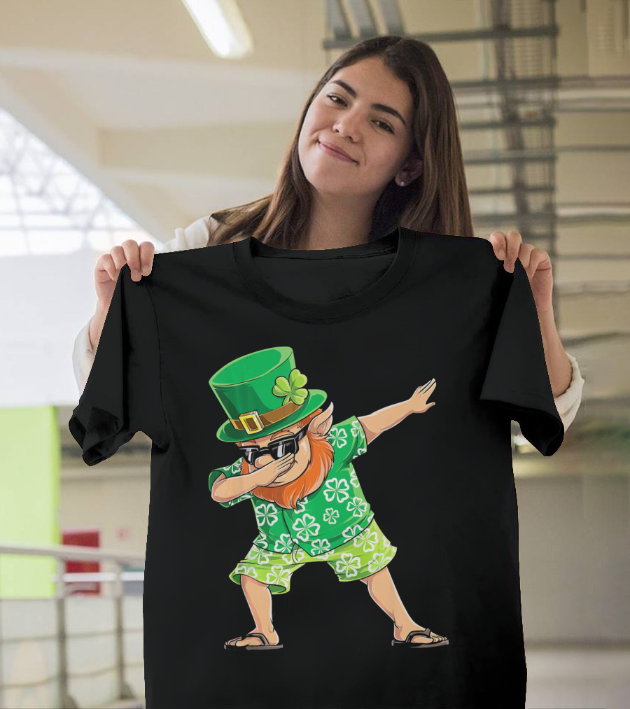 Dabbing Leprechaun In Hawaiian Clover T-Shirt