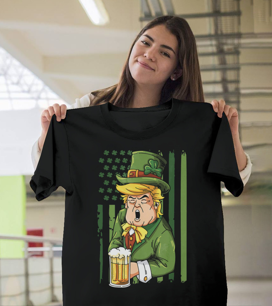 Leprechaun Trump St Patrick's Day Flag Beer T-Shirt