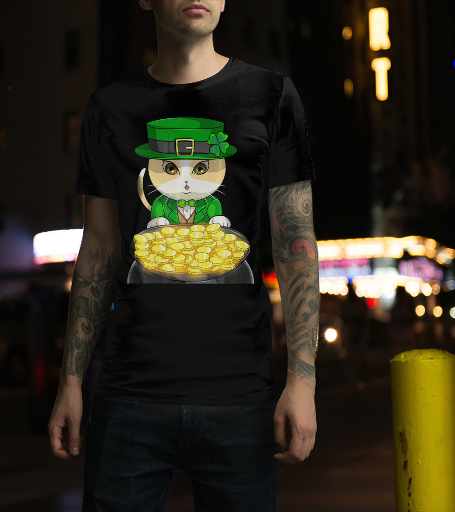 Exotic Cat Leprechaun With Pot Of Gold Funny Cat Lover T-Shirt