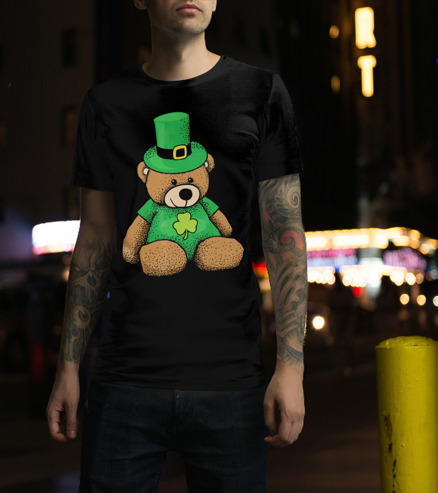 Irish Teddy Bear Shamrock Green Top Hat T-Shirt