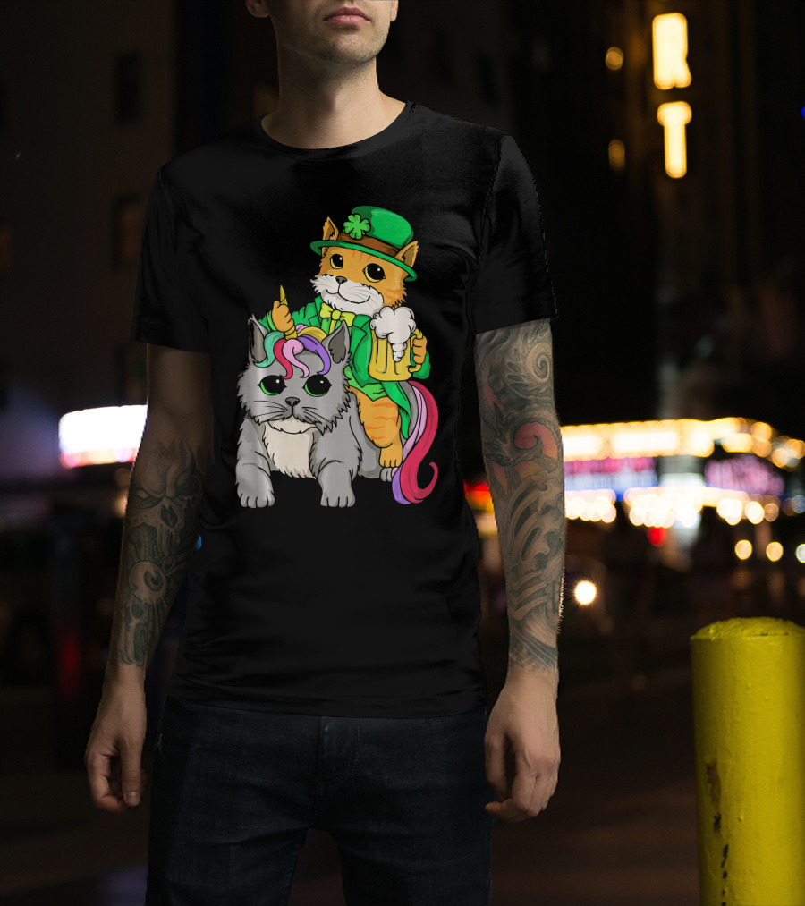 St Patricks Day Caticorn Cat Unicor Shamrock Beer Mug T-Shirt