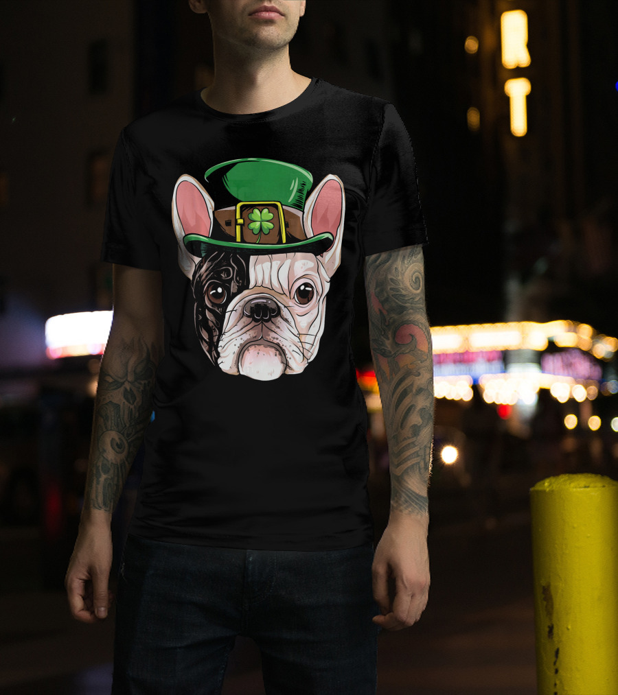 French Bulldog Leprechaun Hat St Pat Clover T-Shirt