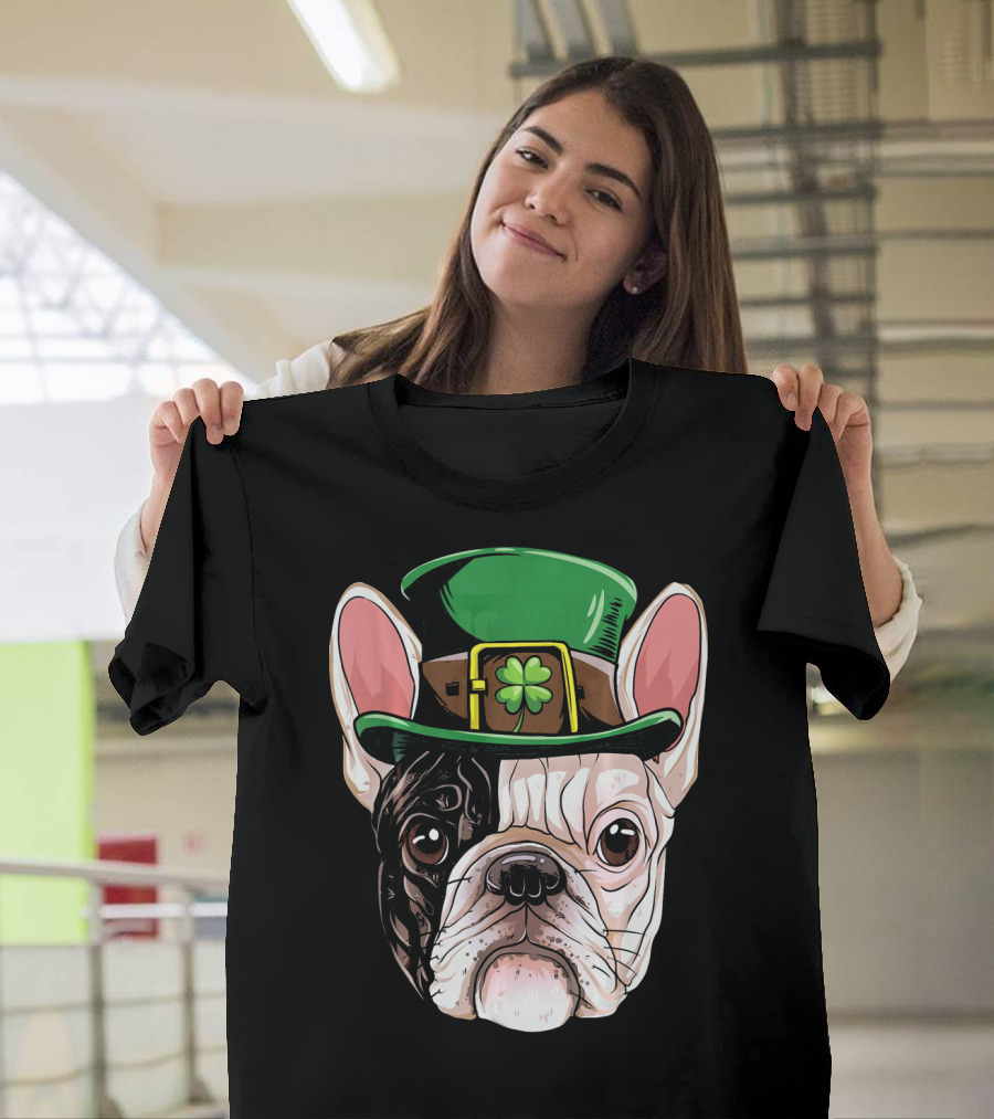 French Bulldog Leprechaun Hat St Pat Clover T-Shirt