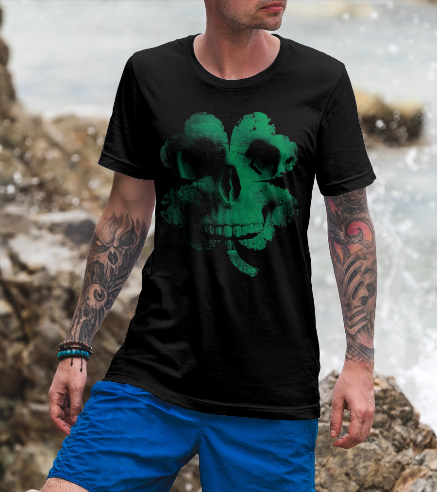 Shamrock Skull Irish Clover Skeleton T-Shirt