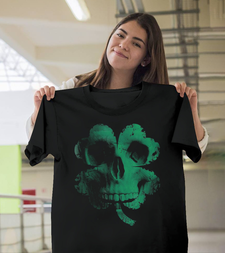 Shamrock Skull Irish Clover Skeleton T-Shirt