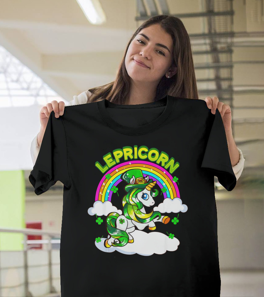 LEPRICORN St Patricks Day Girls Unicorn Iris Rainbow Clover T-Shirt