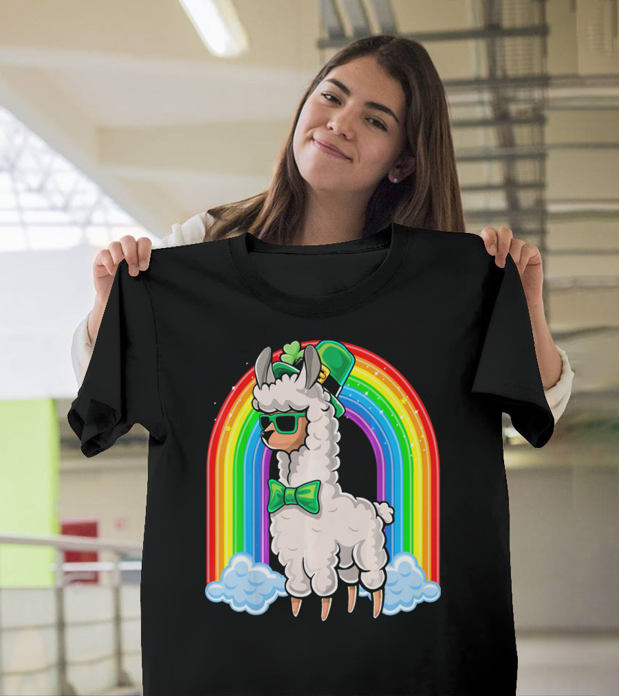 St. Patricks Day Llama Leprechaun Rainbow Shamrock T-Shirt