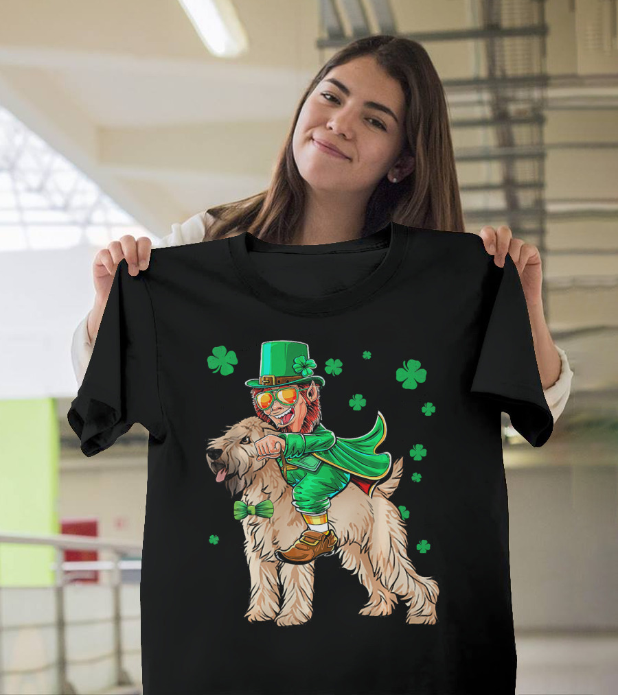 Leprechaun Riding Soft Coated Wheaten Terrier With Shamrocks T-Shirt