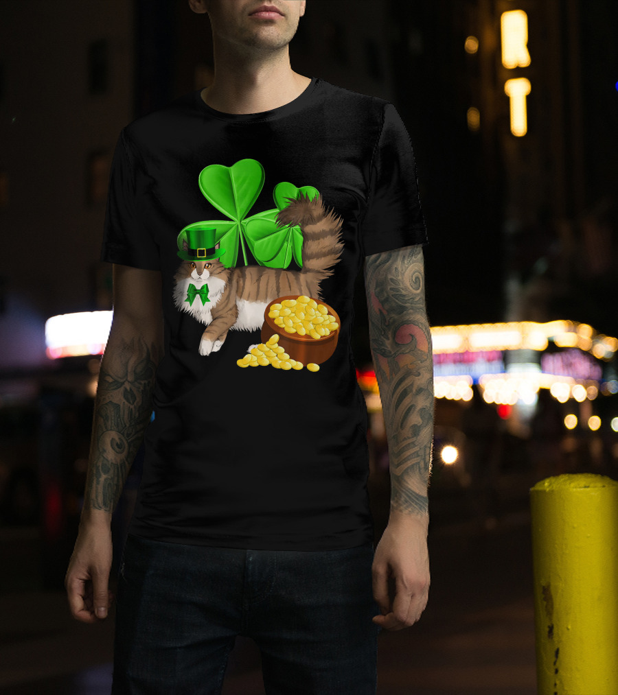 Norwegian Forest Cat Shamrock Gold T-Shirt