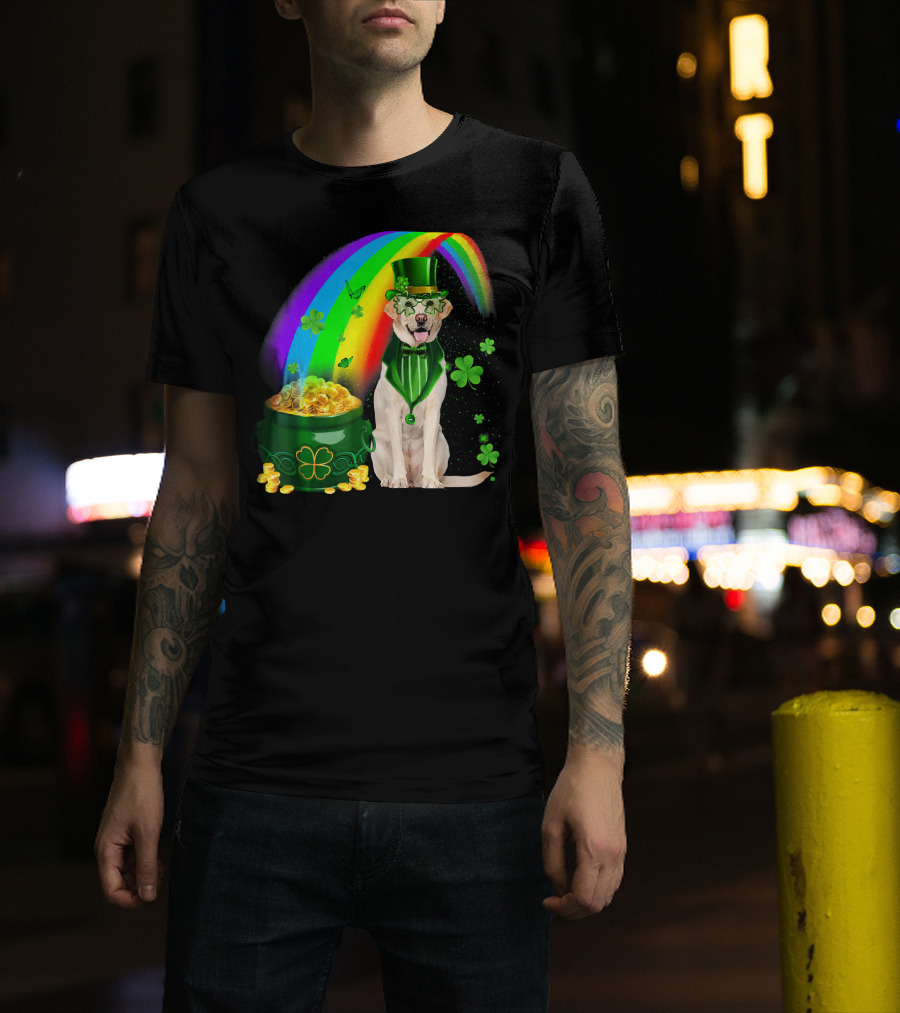Labrador Dog Leprechaun With Rainbow Coins And Shamrock Saint Patrick's Day Irish Charm T-Shirt
