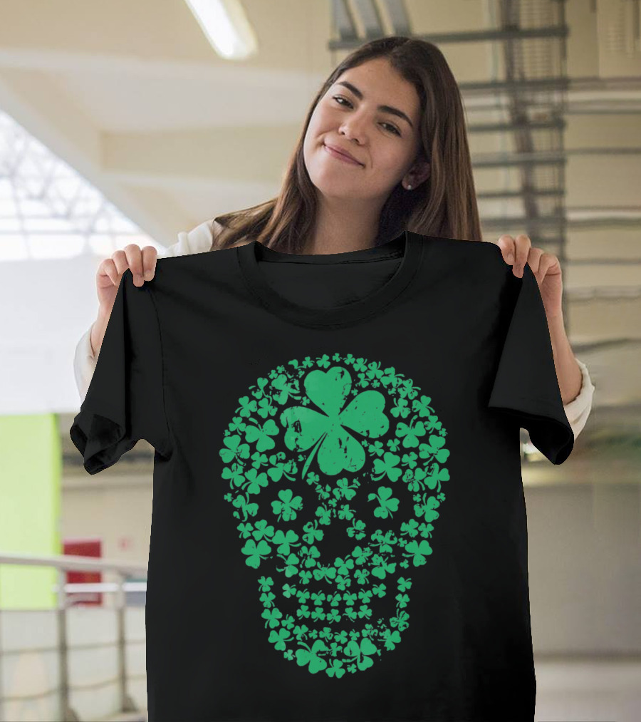 Shamrock Skull Clover Leaf Irish Luck T-Shirt