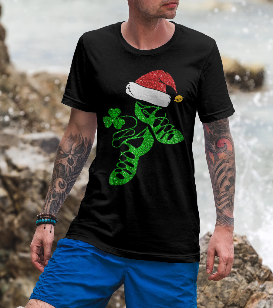 Santa Hat Irish Dance Shoes With Shamrock T-Shirt
