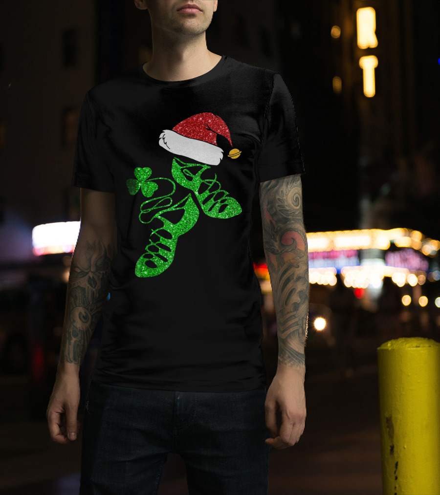 Santa Hat Irish Dance Shoes With Shamrock T-Shirt