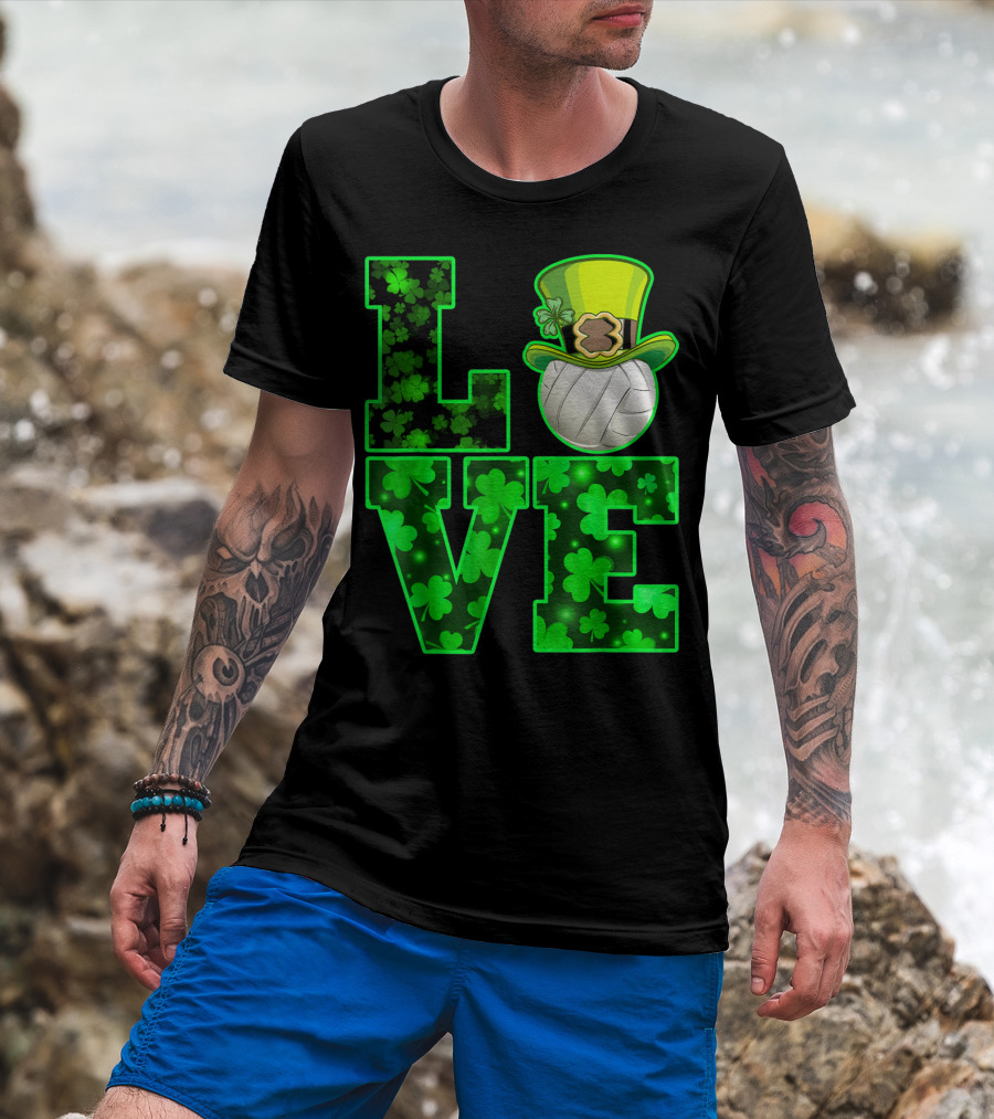 LOVE VOLLEYBALL Shamrock Leprechaun Hat T-Shirt