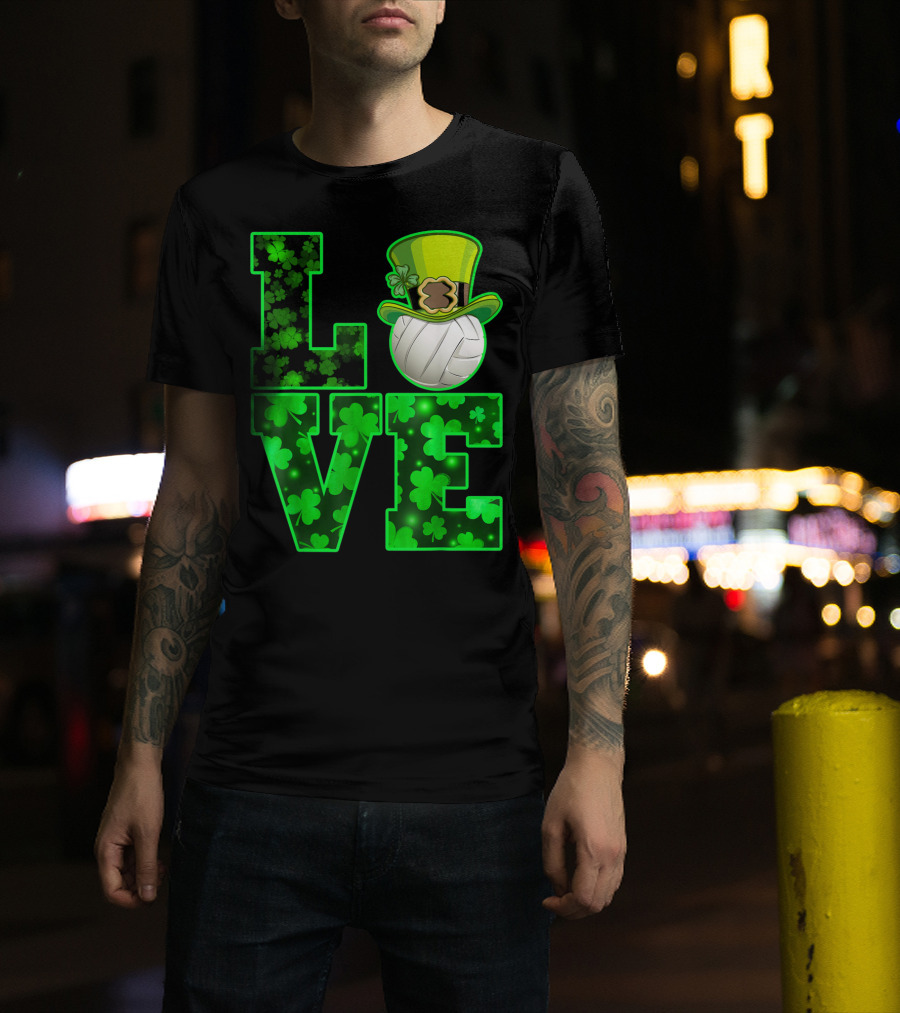 LOVE VOLLEYBALL Shamrock Leprechaun Hat T-Shirt