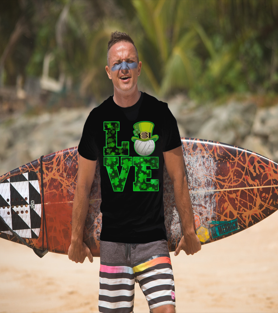 LOVE VOLLEYBALL Shamrock Leprechaun Hat T-Shirt