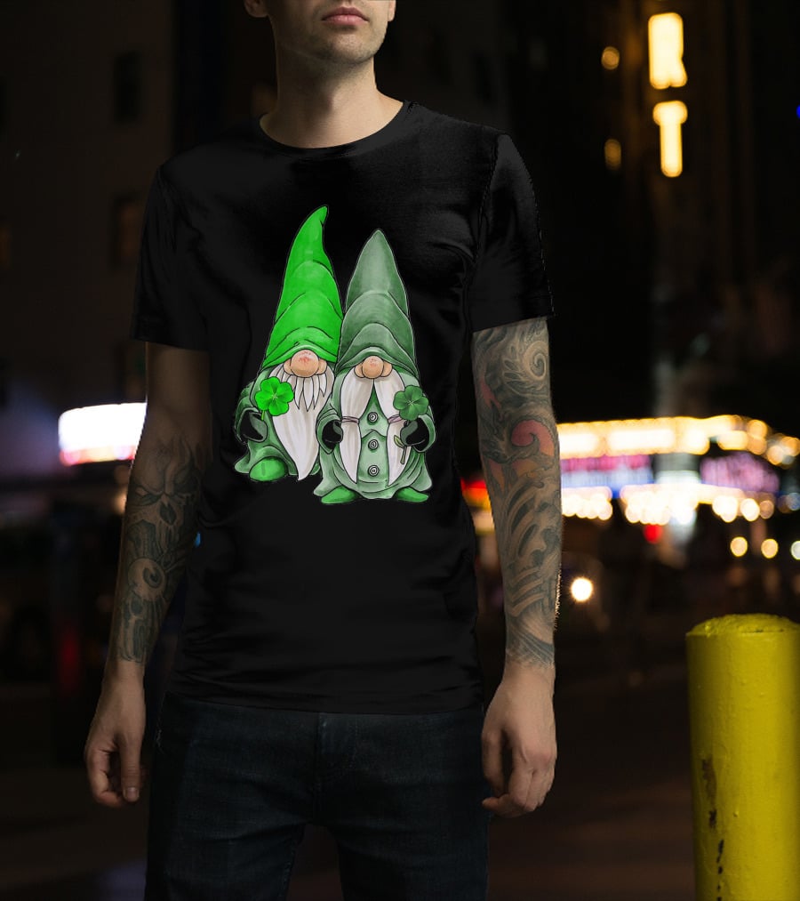 Green Gnomes Tomte Leprechaun Shamrock St. Patrick's Day Duo T-Shirt