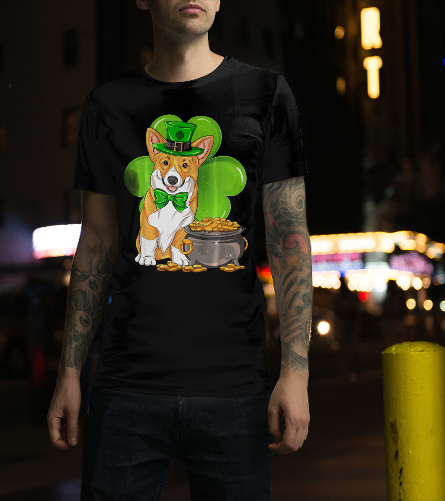 Pembroke Welsh Corgi St Patricks Day Leprechaun Hat Shamrock Pot Of Gold T-Shirt