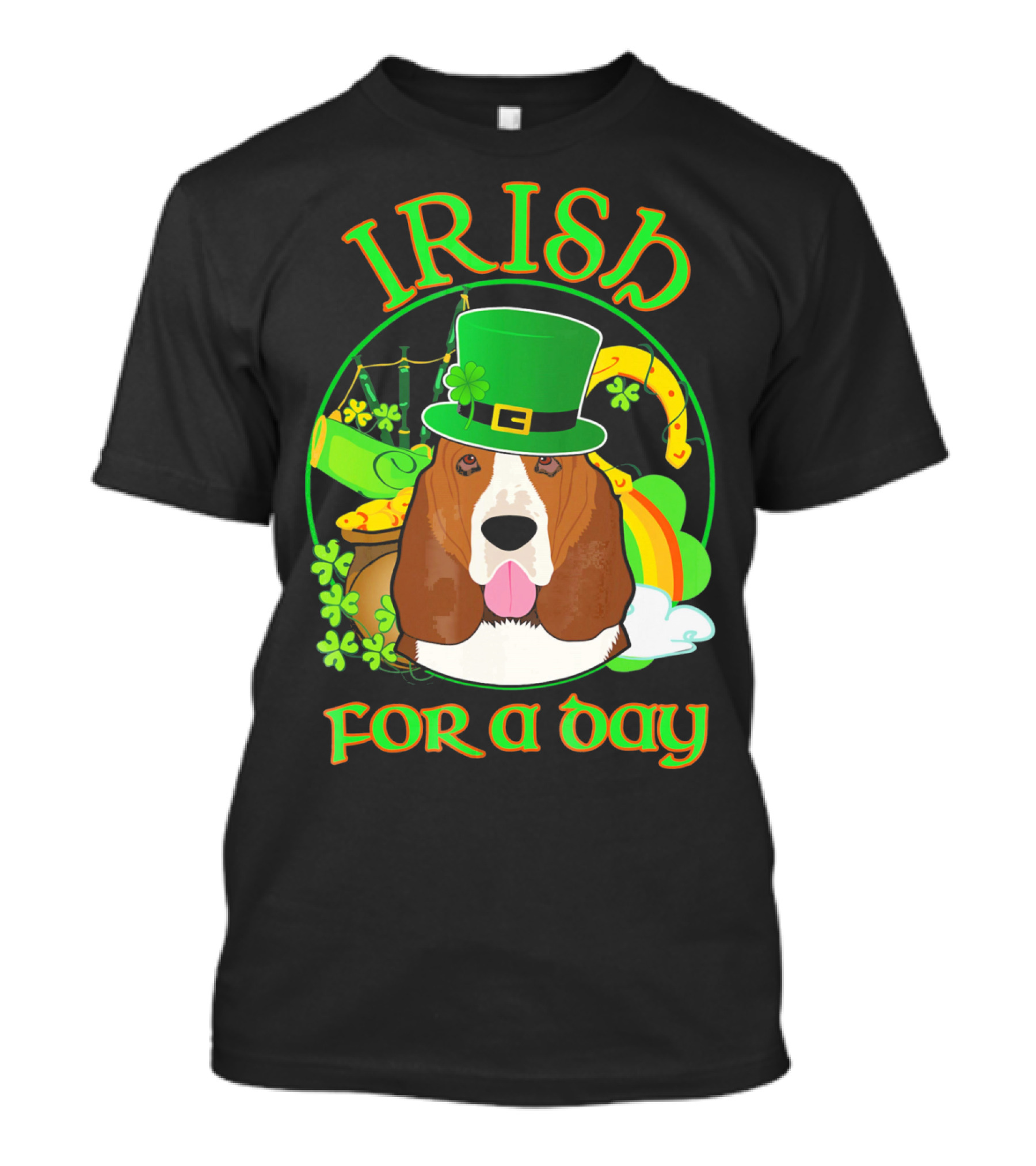 Irish For A Day Basset Hound Dog With Leprechaun Hat And Shamrocks T-Shirt