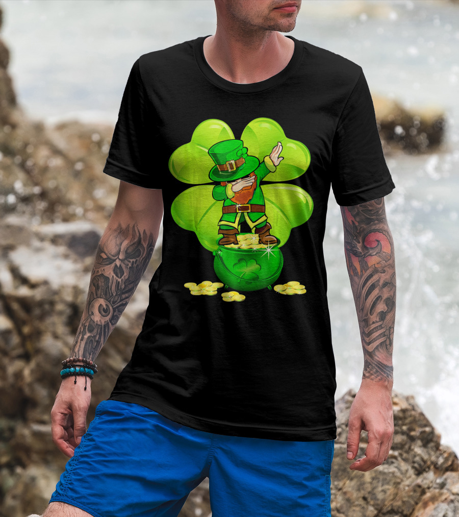 Dabbing Leprechaun Gold Coins Shamrock T-Shirt