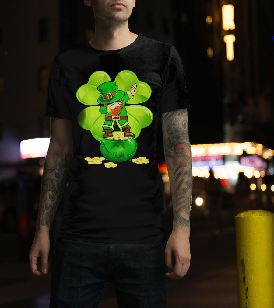 Dabbing Leprechaun Gold Coins Shamrock T-Shirt